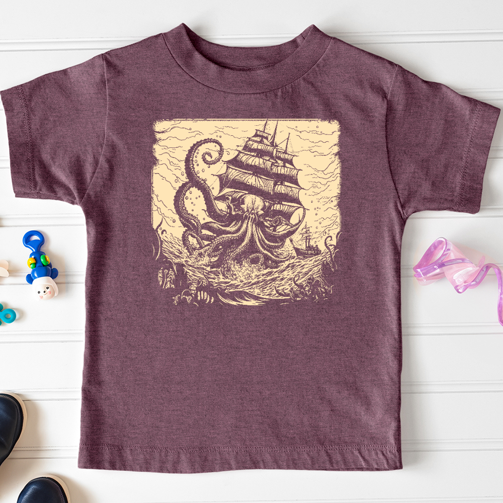 Viking Goods Kraken at Sea Toddler Tee Heather Maroon / 2T