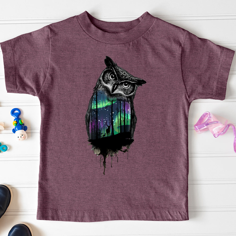 Viking Goods Northern Lights Owl Toddler Tee Heather Maroon / 2T