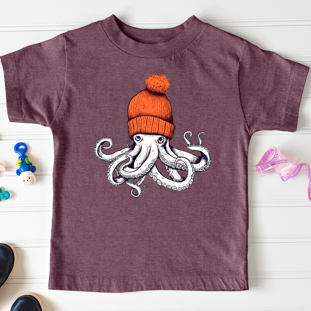 Viking Goods Octopus Orange Beanie Toddler Tee Heather Maroon / 2T