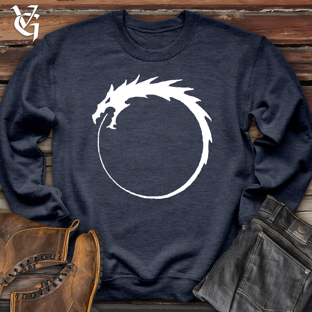 Viking Goods Dragon Circle White Crewneck Heather Navy / L