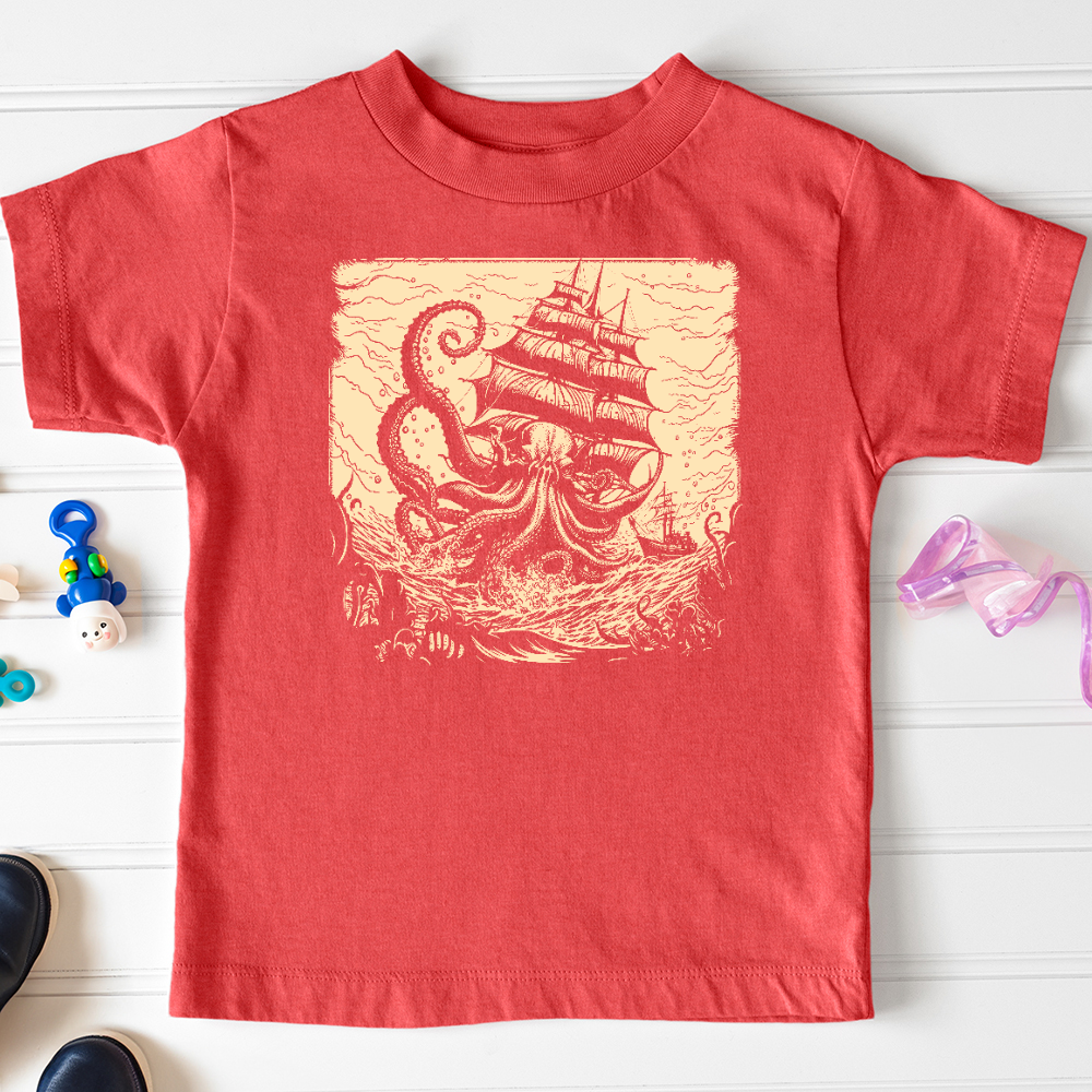Viking Goods Kraken at Sea Toddler Tee Heather Red / 2T