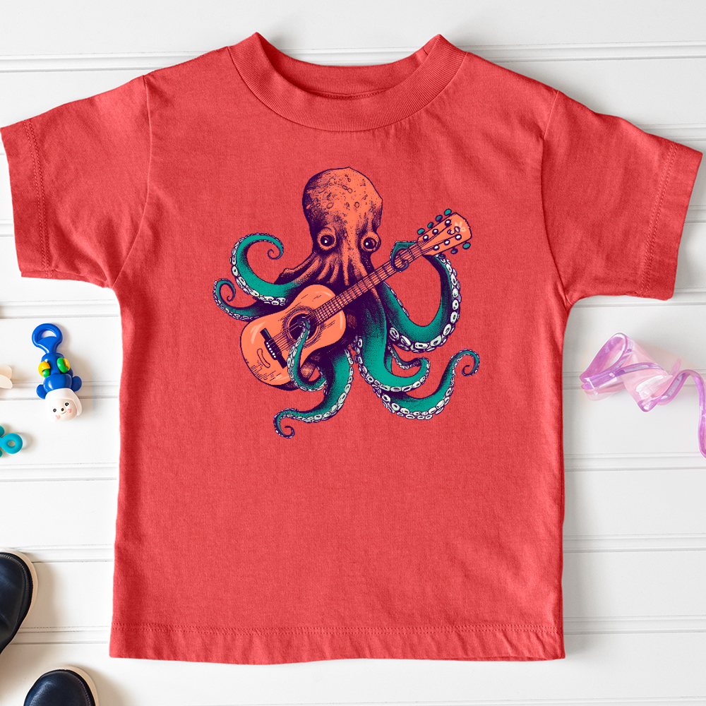 Viking Goods Octopus Guitarist Toddler Tee Heather Red / 2T