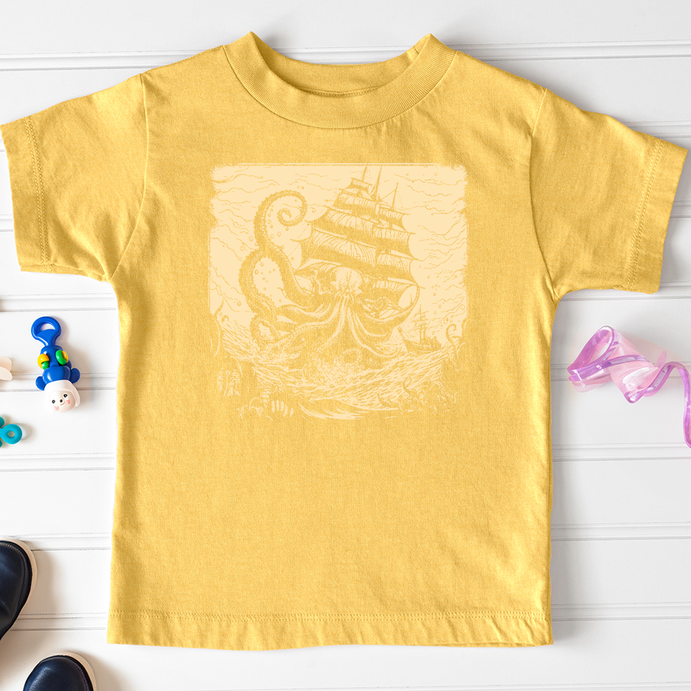 Viking Goods Kraken at Sea Toddler Tee Heather Yellow Gold / 2T
