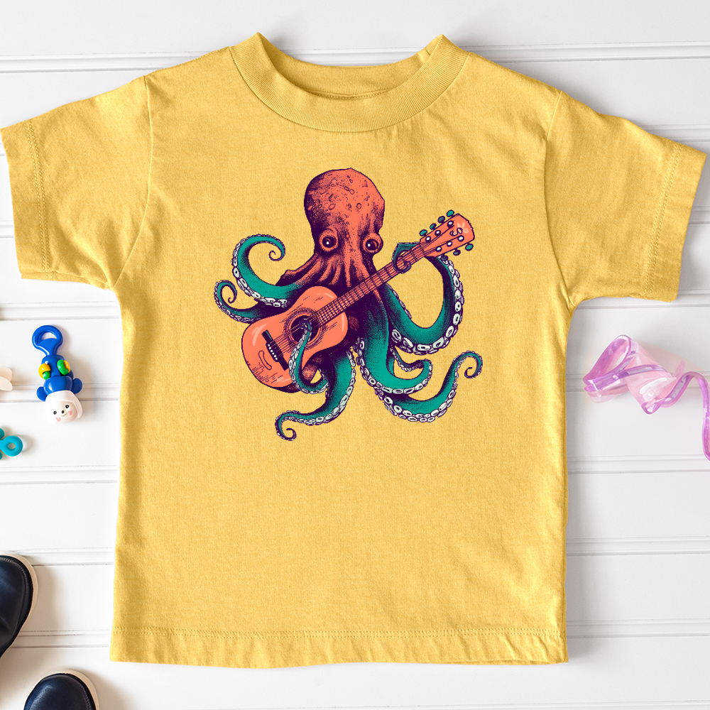 Viking Goods Octopus Guitarist Toddler Tee Heather Yellow Gold / 2T