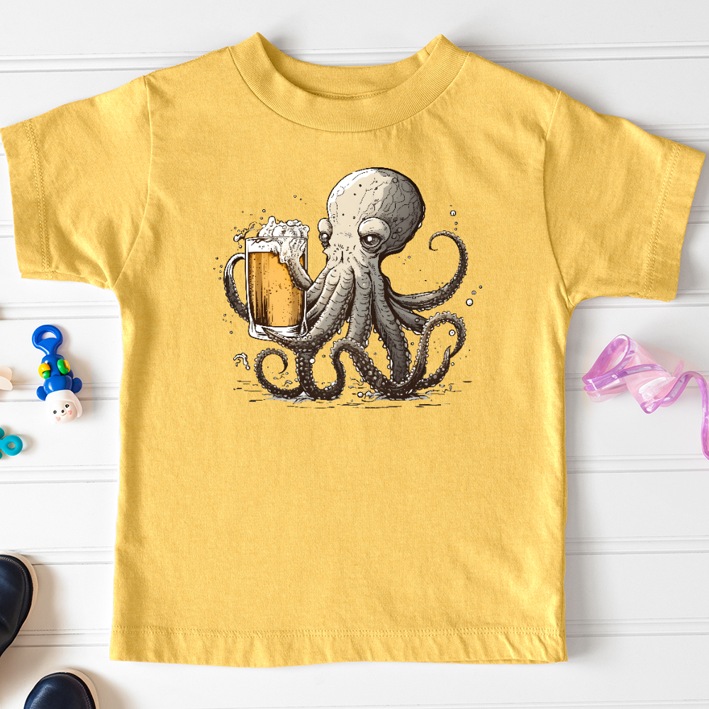 Viking Goods Octopus Happy Hour Toddler Tee Heather Yellow Gold / 2T