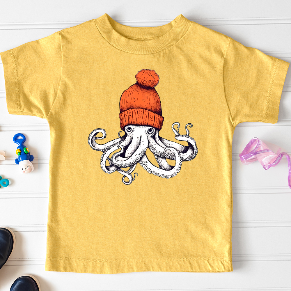 Viking Goods Octopus Orange Beanie Toddler Tee Heather Yellow Gold / 2T