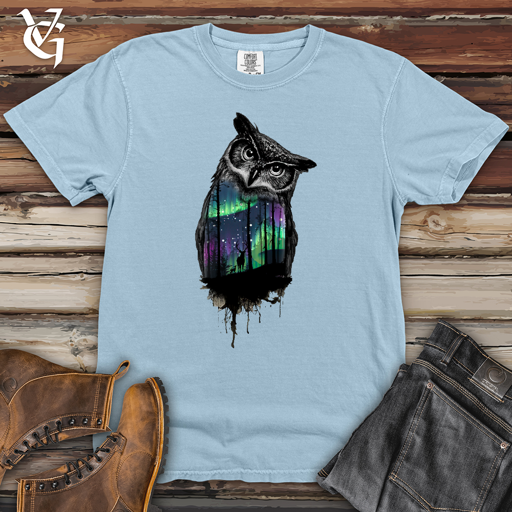 Viking Goods Northern Lights Owl Heavy Cotton Comfort Colors Tee Hydrangea / L