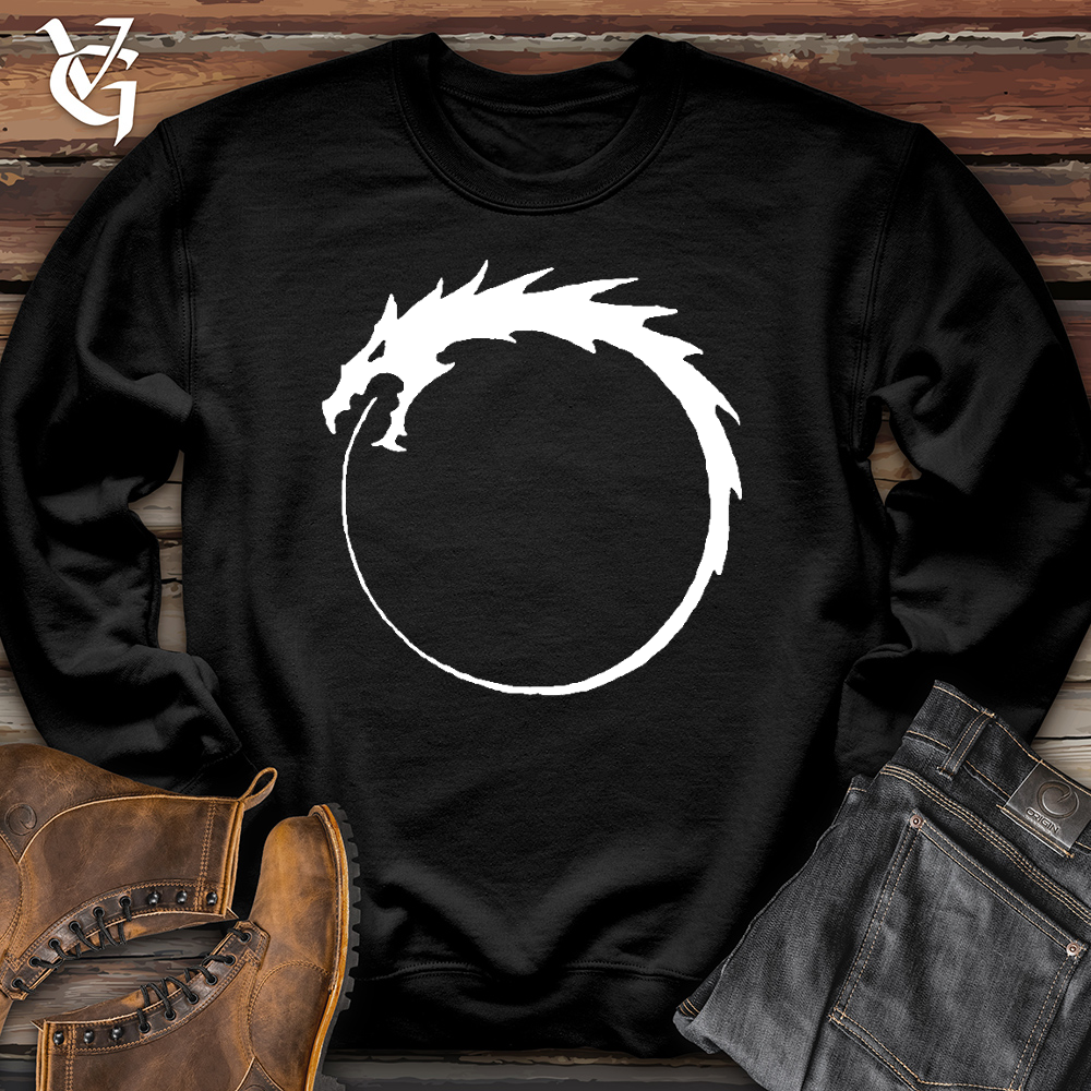 Viking Goods Dragon Circle White Crewneck Jet Black / L