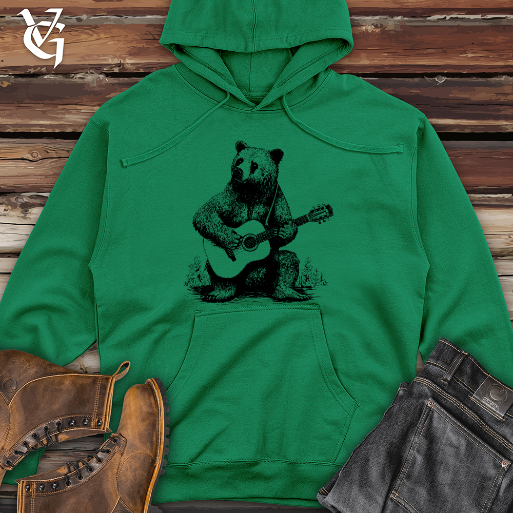 Viking Goods Bear Guitarist Midweight Hooded Sweatshirt Kelly Green / L