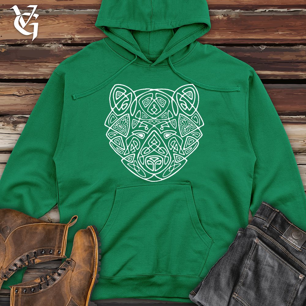 Viking Goods Bear Head Celtic Style Midweight Hooded Sweatshirt Kelly Green / L