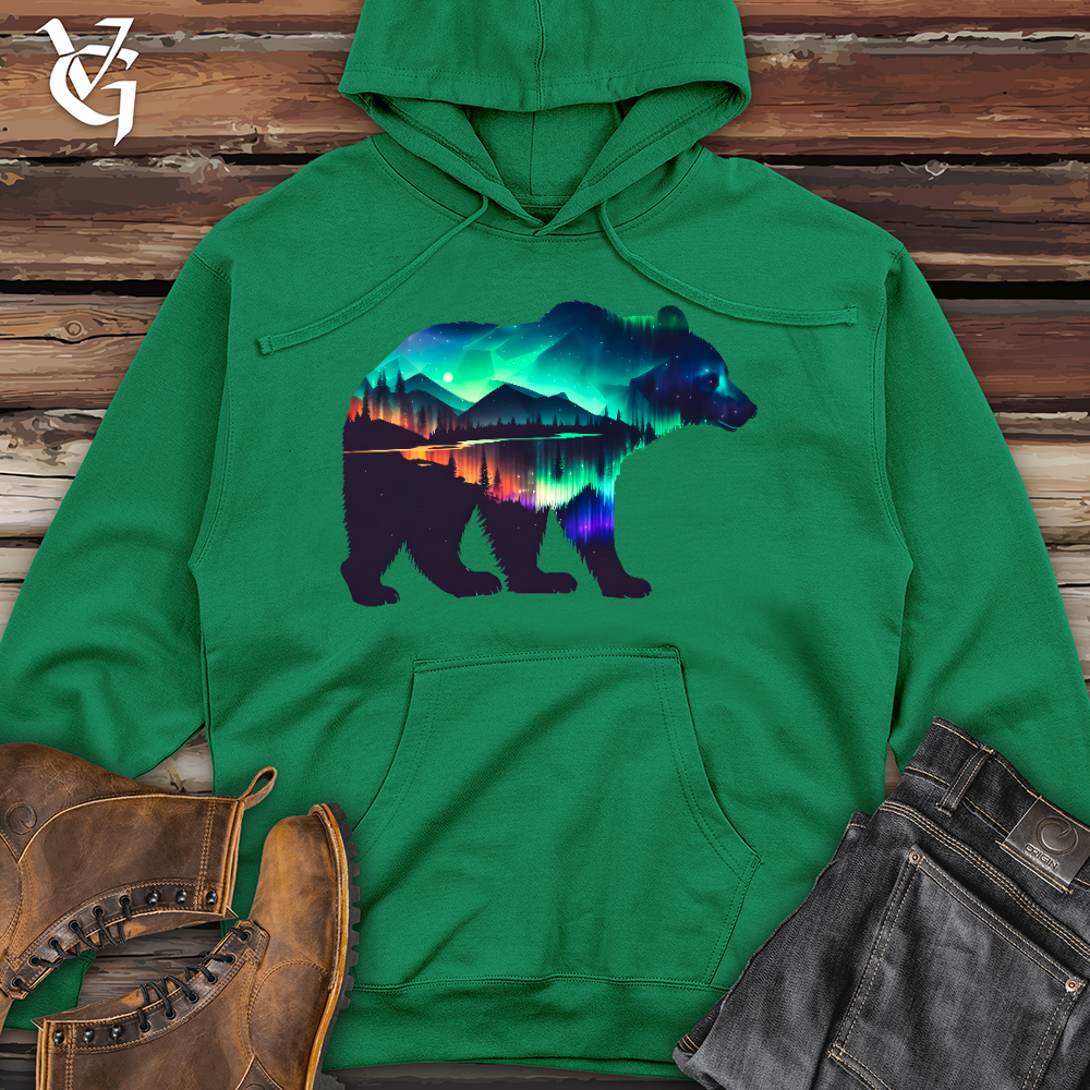 Viking Goods Northern Lights Bear Midweight Hooded Sweatshirt Kelly Green / L