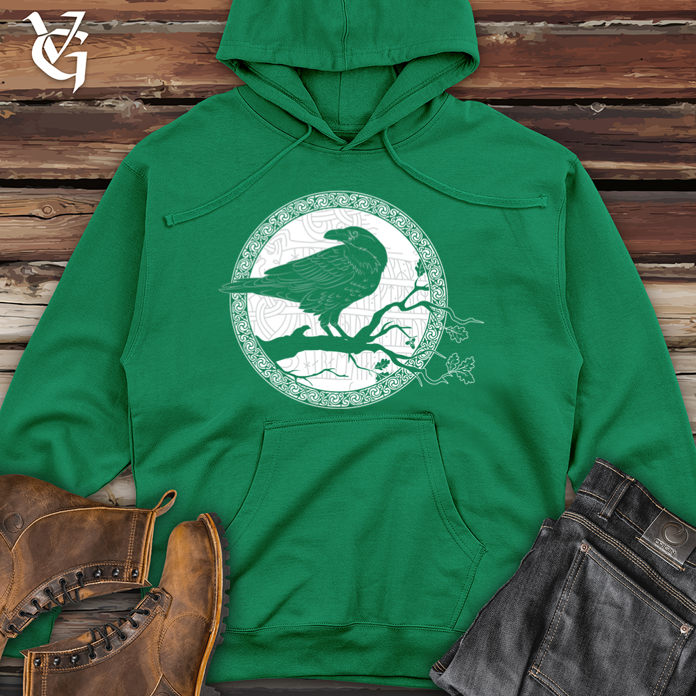Viking Goods White Winter Raven Midweight Hooded Sweatshirt Kelly Green / L