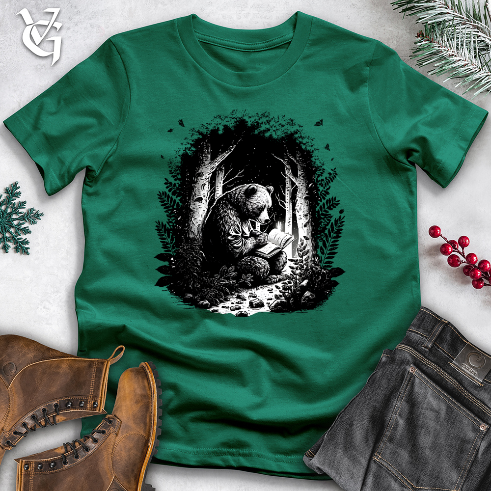 Viking Goods Bear Reading Book in Forest Cotton Tee Kelly / L