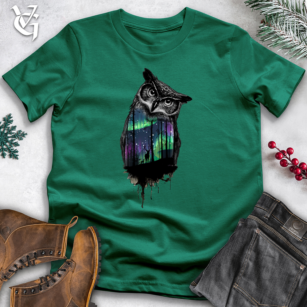 Viking Goods Northern Lights Owl Cotton Tee Kelly / L