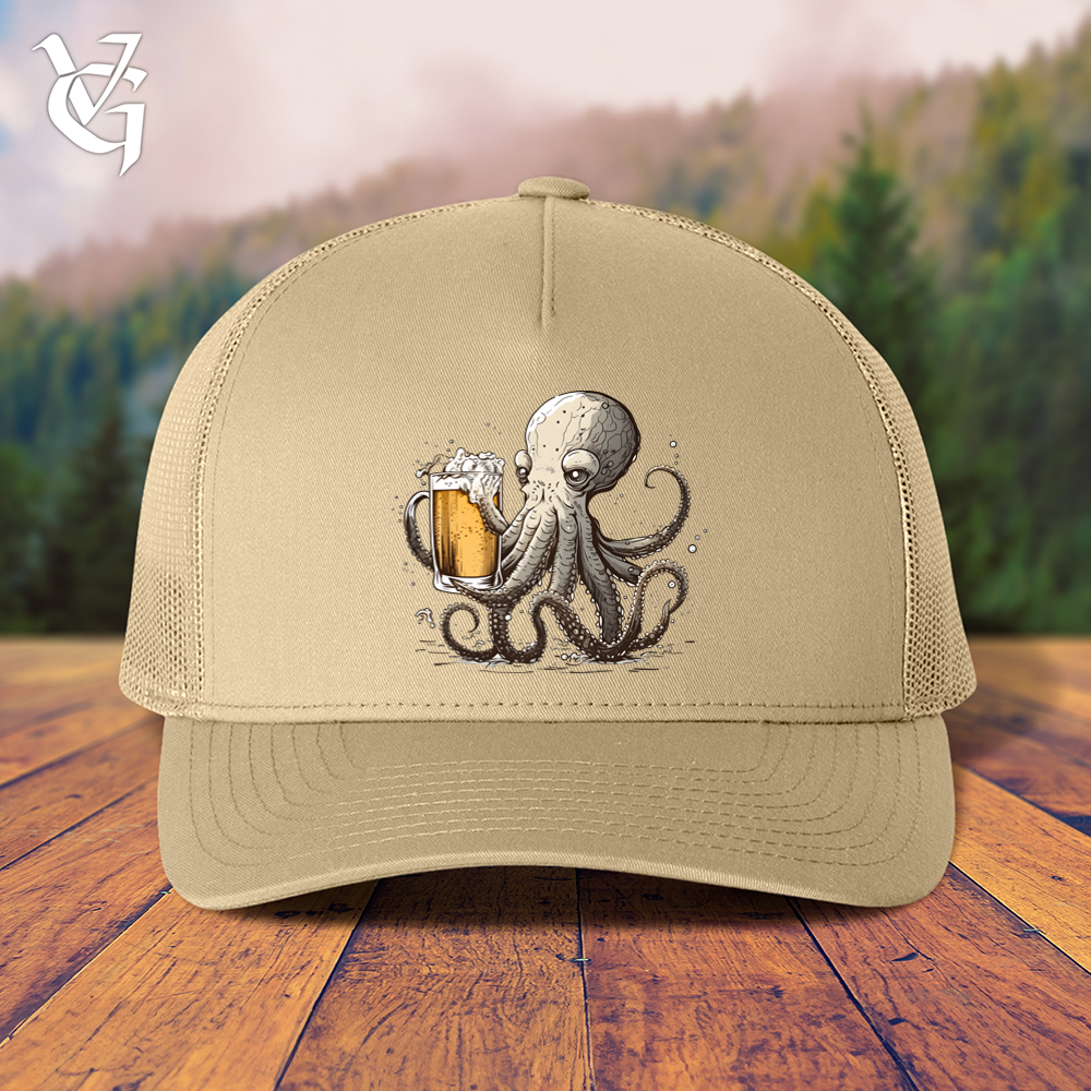 Viking Goods Octopus Happy Hour Trucker Cap Khaki