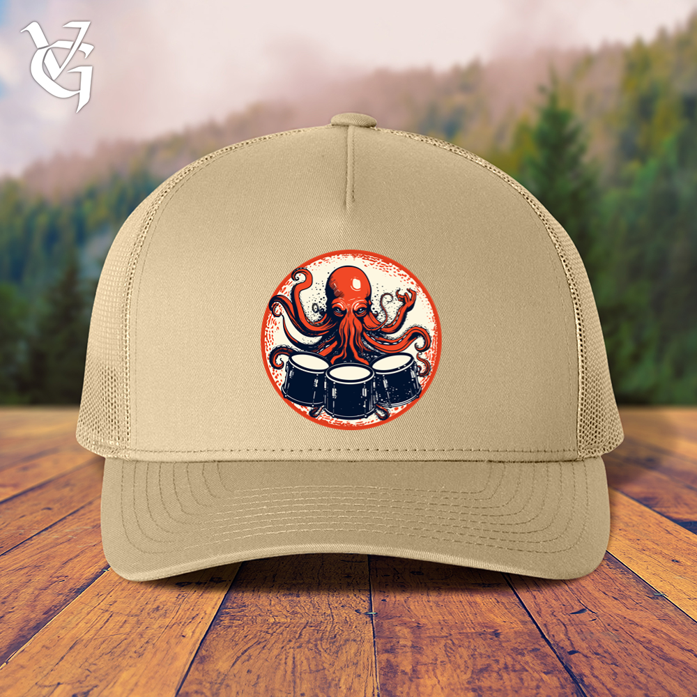 Viking Goods Octopus Playing Drums Trucker Cap Khaki