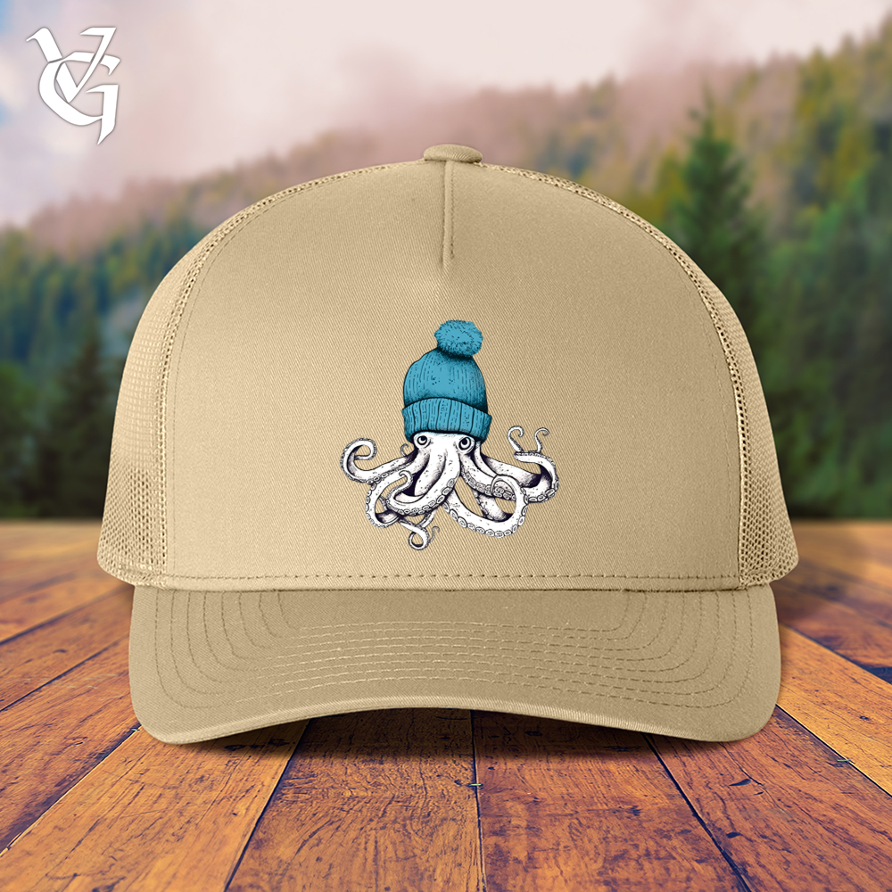 Viking Goods Octopus Wearing Beanie Trucker Cap Khaki