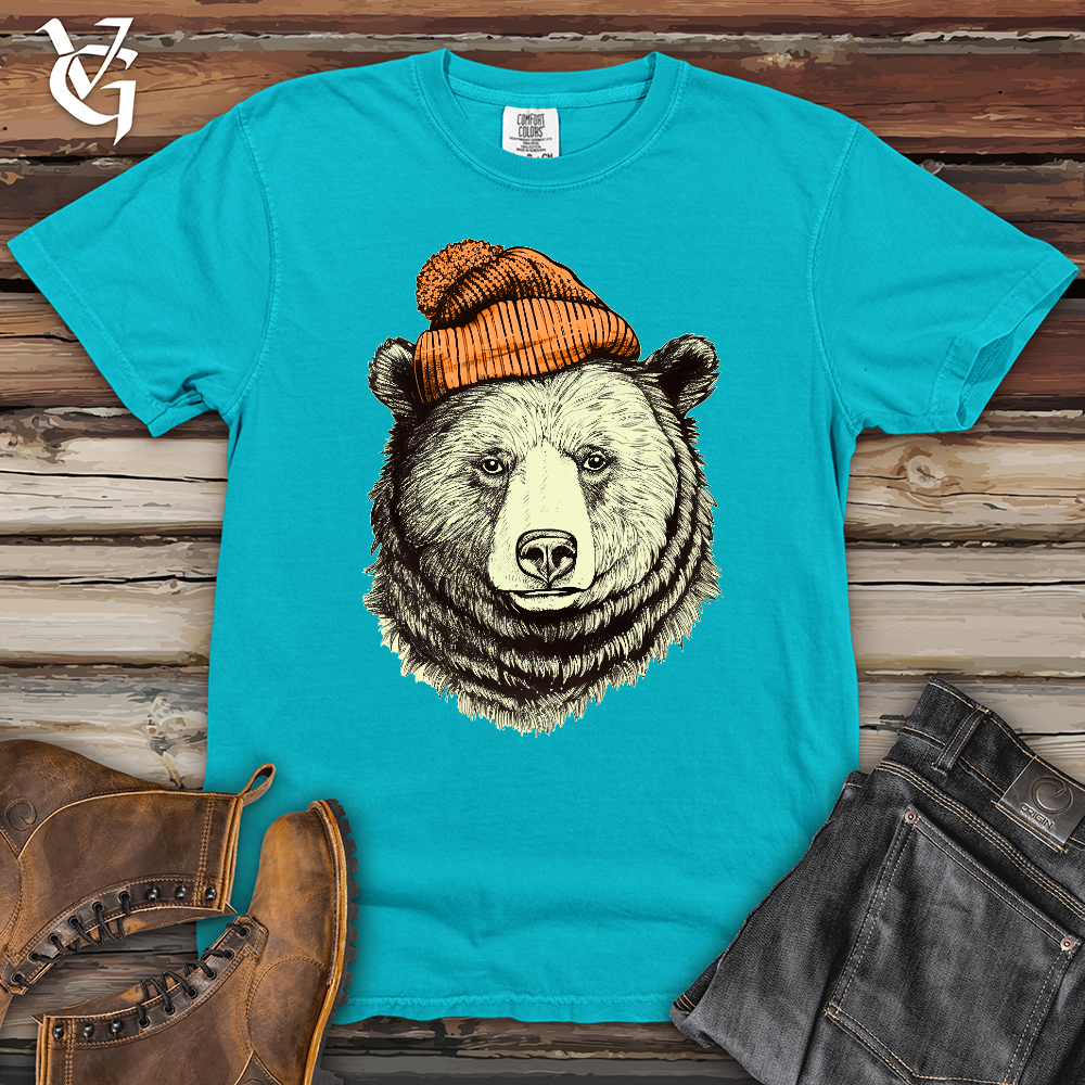 Viking Goods Bear Wearing Hunters Beanie Heavy Cotton Comfort Colors Tee Lagoon / L