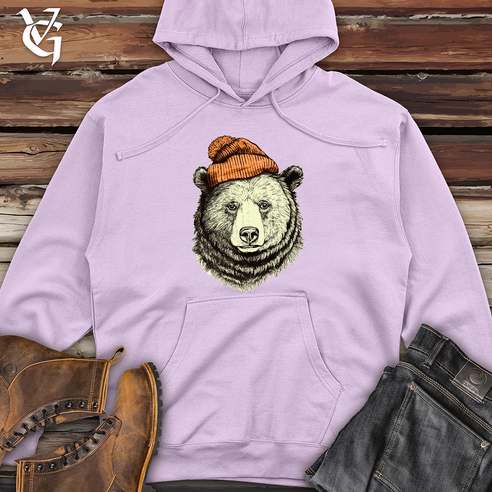 Viking Goods Bear Wearing Hunters Beanie Midweight Hooded Sweatshirt Lavender / L