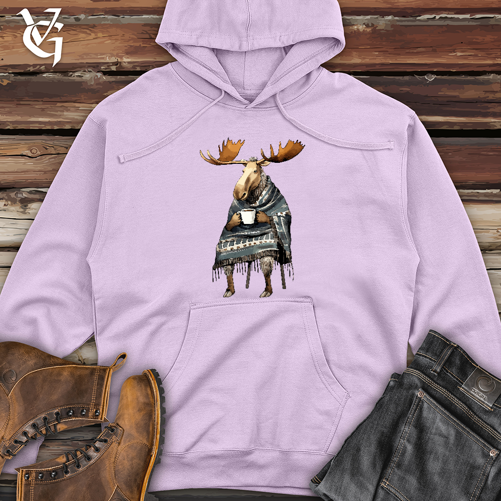 Viking Goods Coffee Drinking Moose Midweight Hooded Sweatshirt Lavender / L