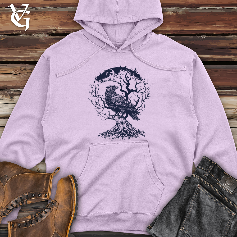 Viking Goods Raven and Old Tree Tattoo Midweight Hooded Sweatshirt Lavender / L