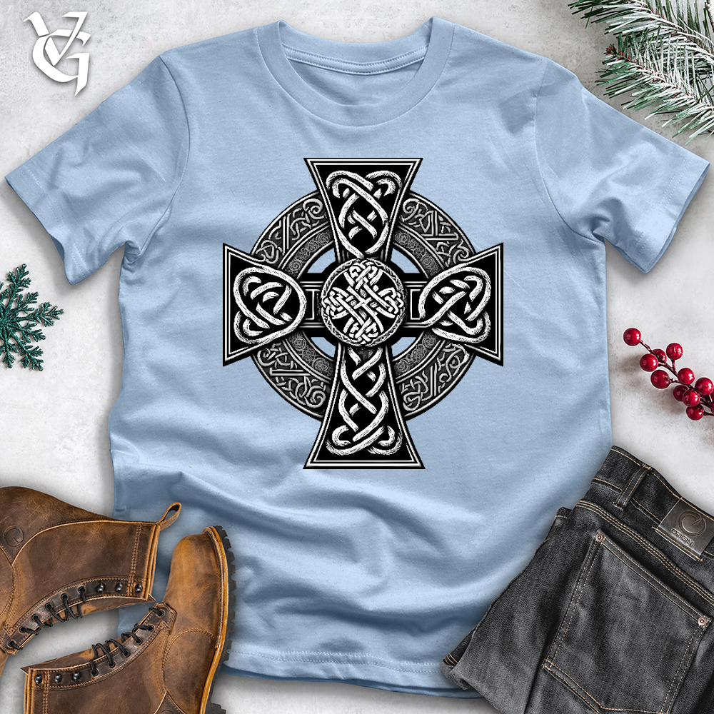 Viking Goods Ornate Celtic Cross Cotton Tee Light Blue / L