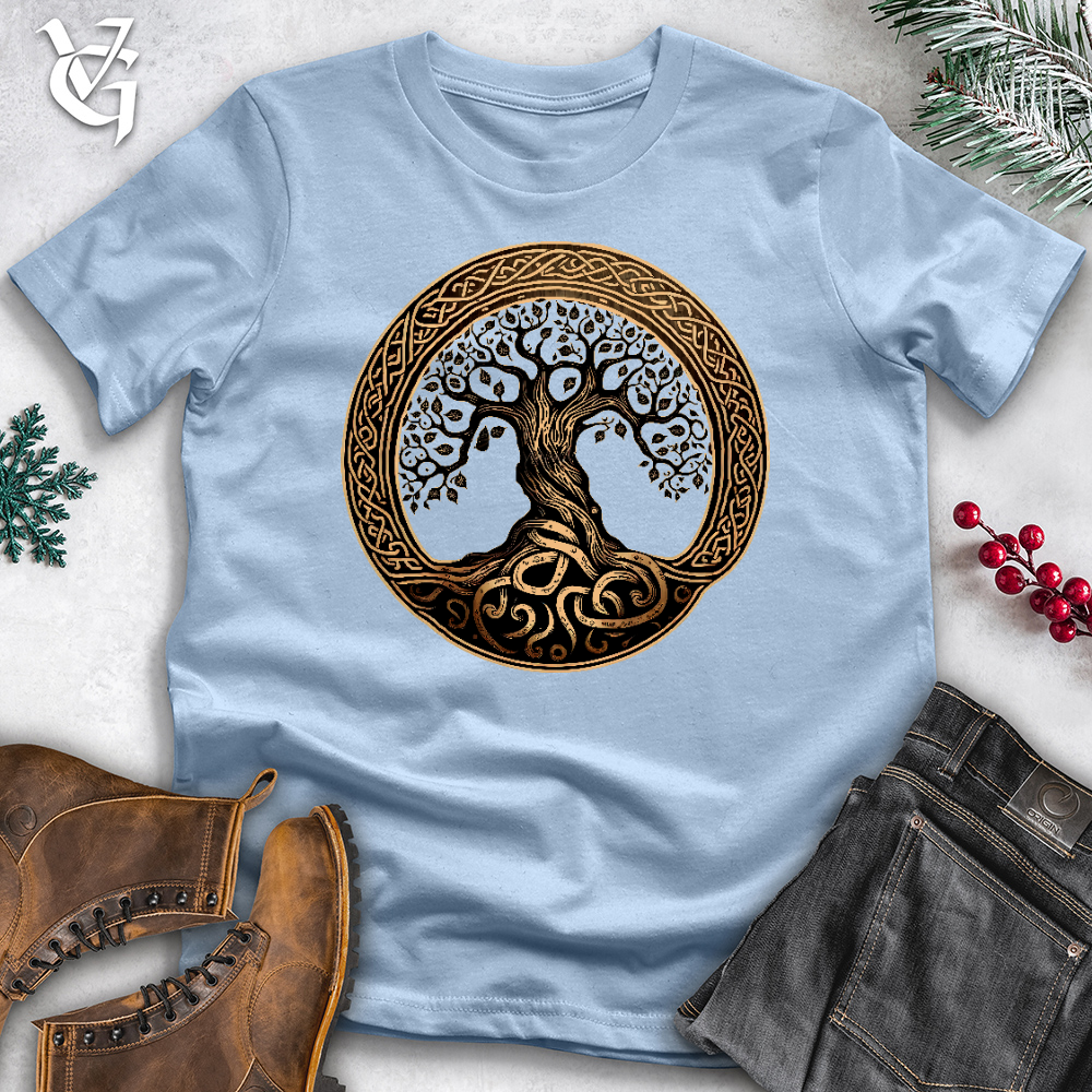 Viking Goods Ornate Golden Tree Of Life Cotton Tee Light Blue / L