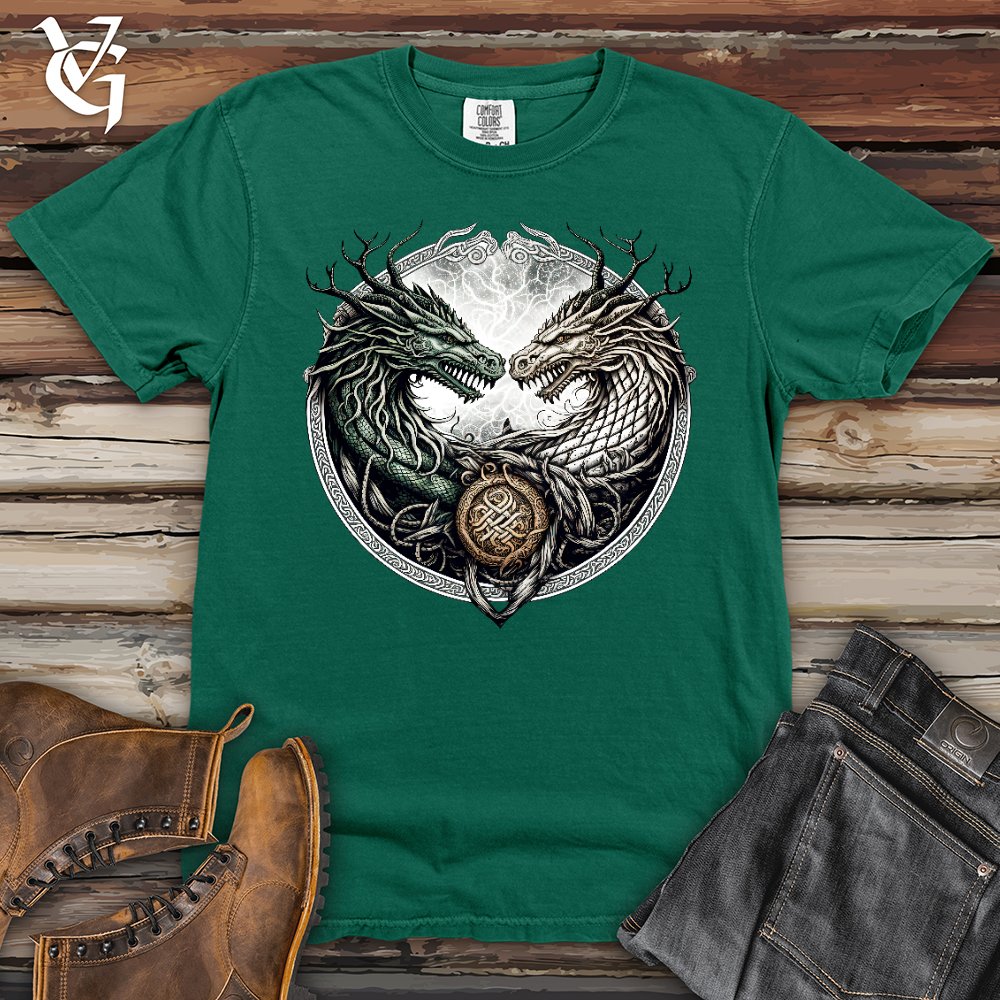 Viking Goods Horned Twin Dragons Heavy Cotton Comfort Colors Tee Light Green / L