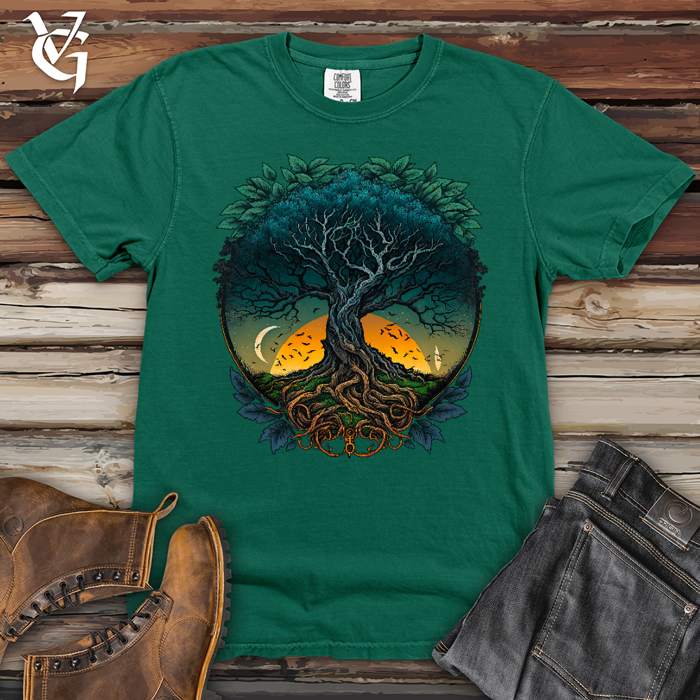 Viking Goods Sunset Yggdrasil Heavy Cotton Comfort Colors Tee Light Green / L