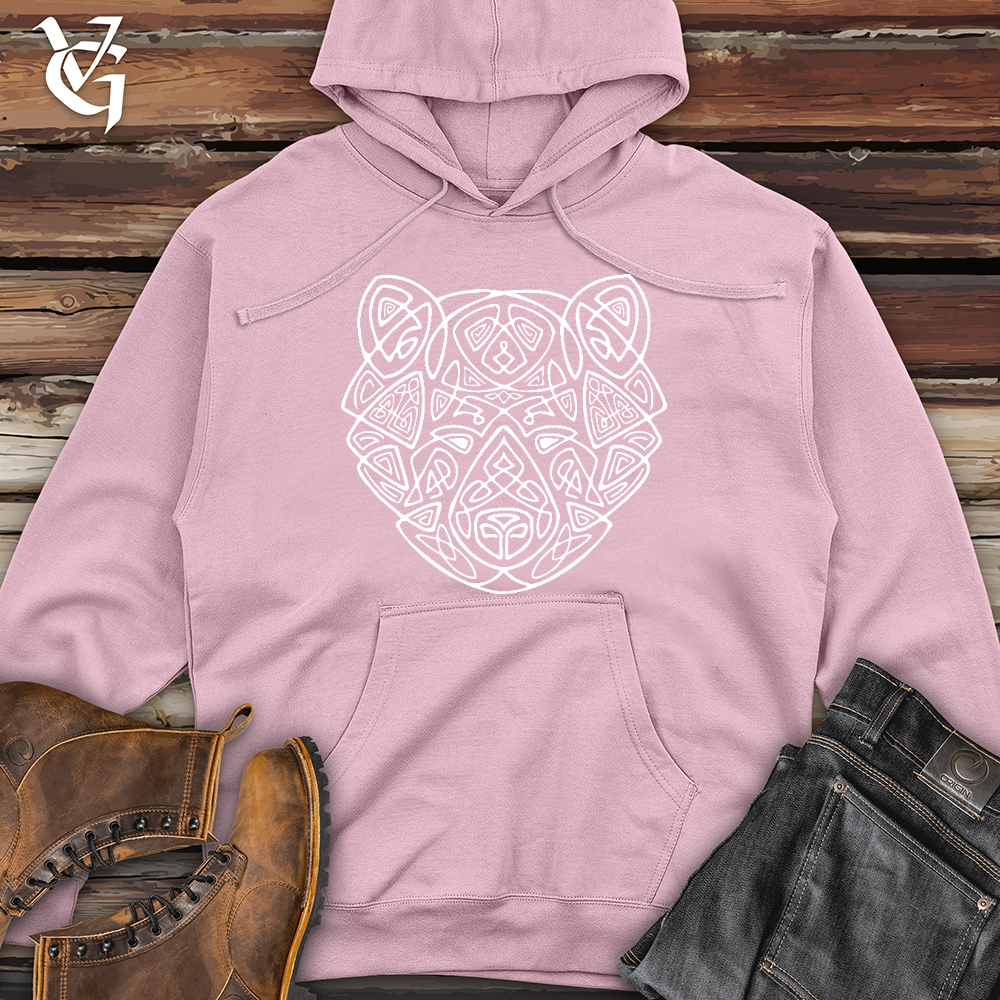 Viking Goods Bear Head Celtic Style Midweight Hooded Sweatshirt Light Pink / L