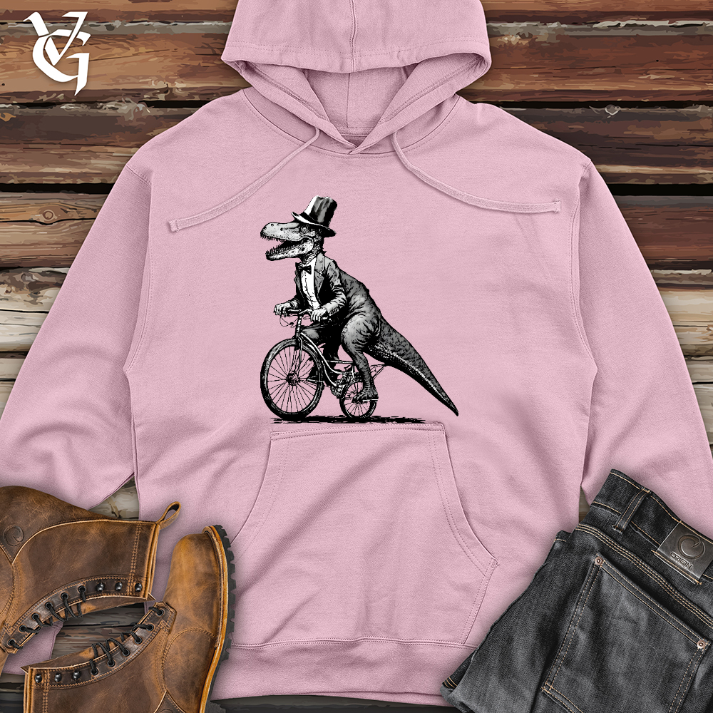 Viking Goods Dinosaur Riding a Bike Midweight Hooded Sweatshirt Light Pink / L