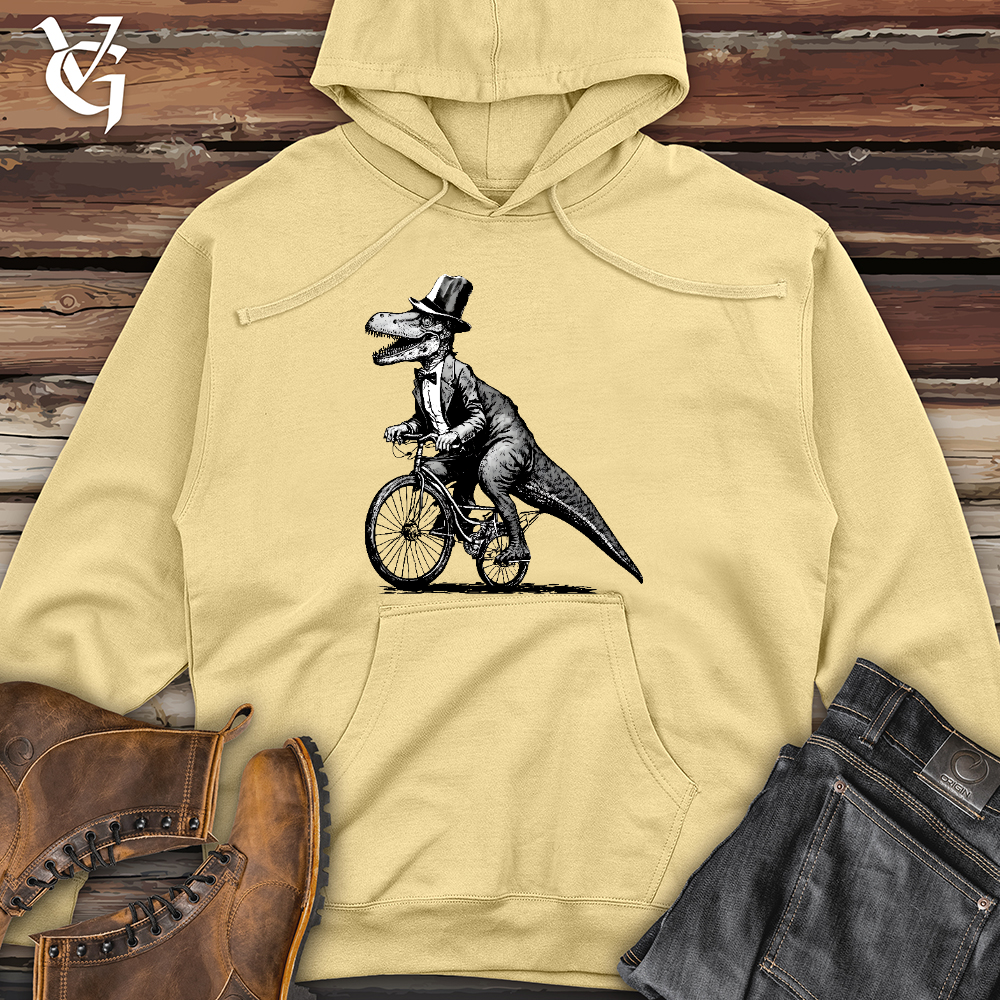 Viking Goods Dinosaur Riding a Bike Midweight Hooded Sweatshirt Light Yellow / L