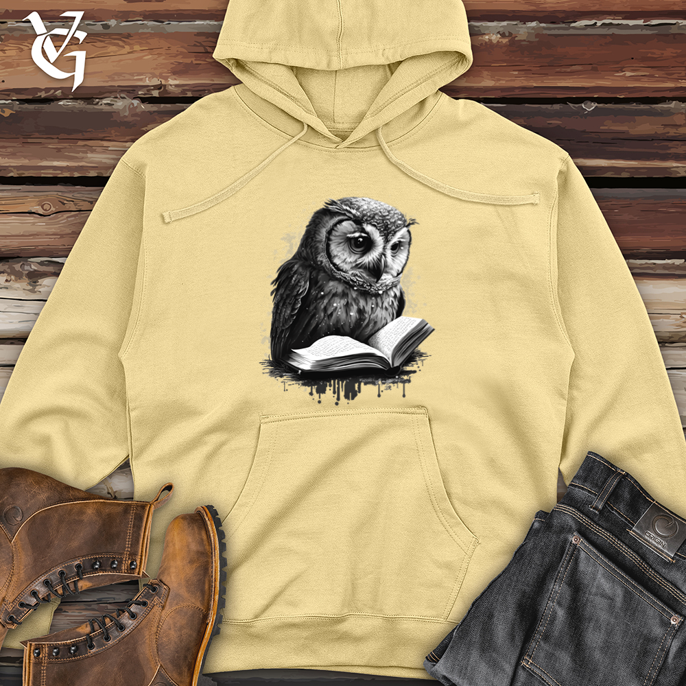Viking Goods Owl Reading Book Midweight Hooded Sweatshirt Light Yellow / L