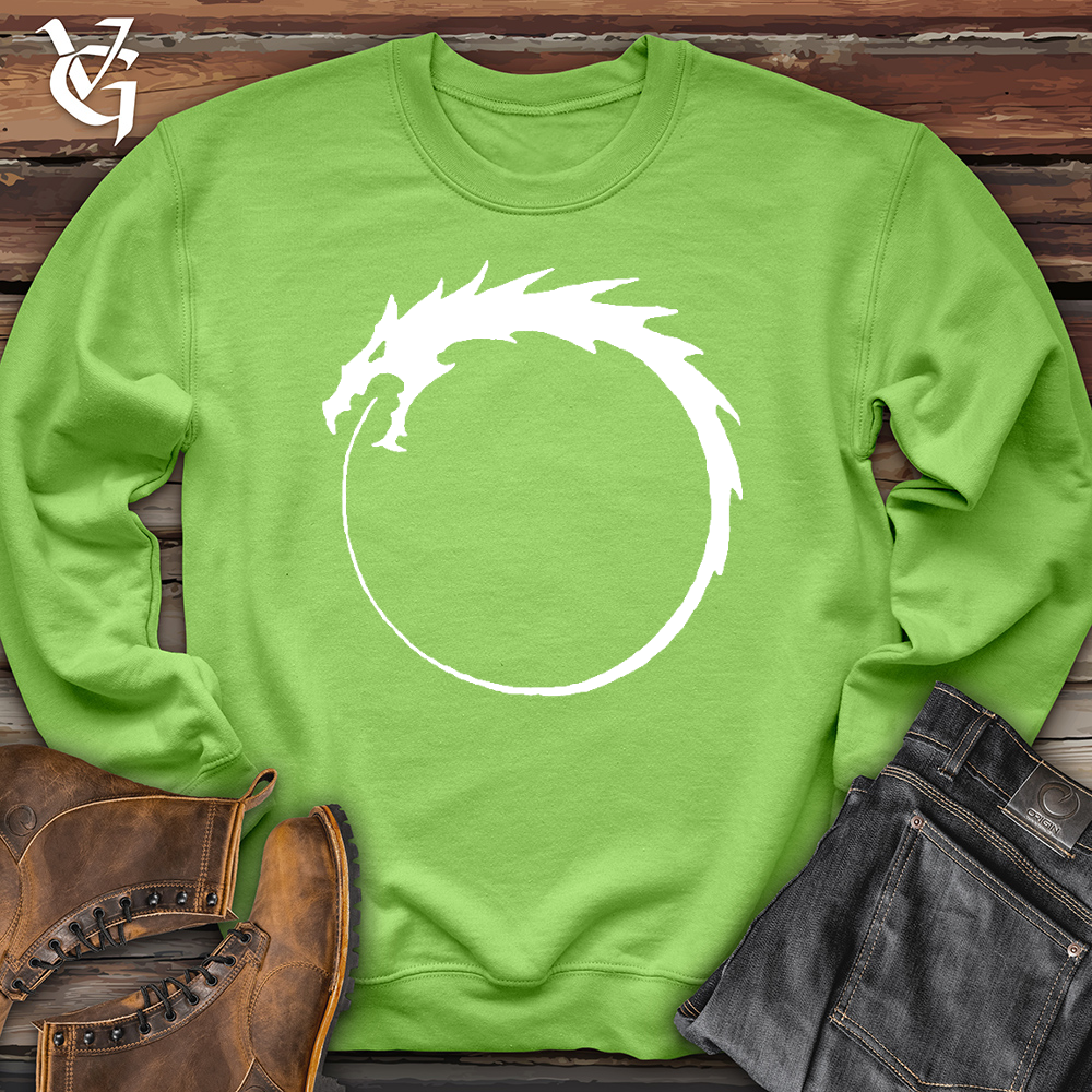 Viking Goods Dragon Circle White Crewneck Lime / L