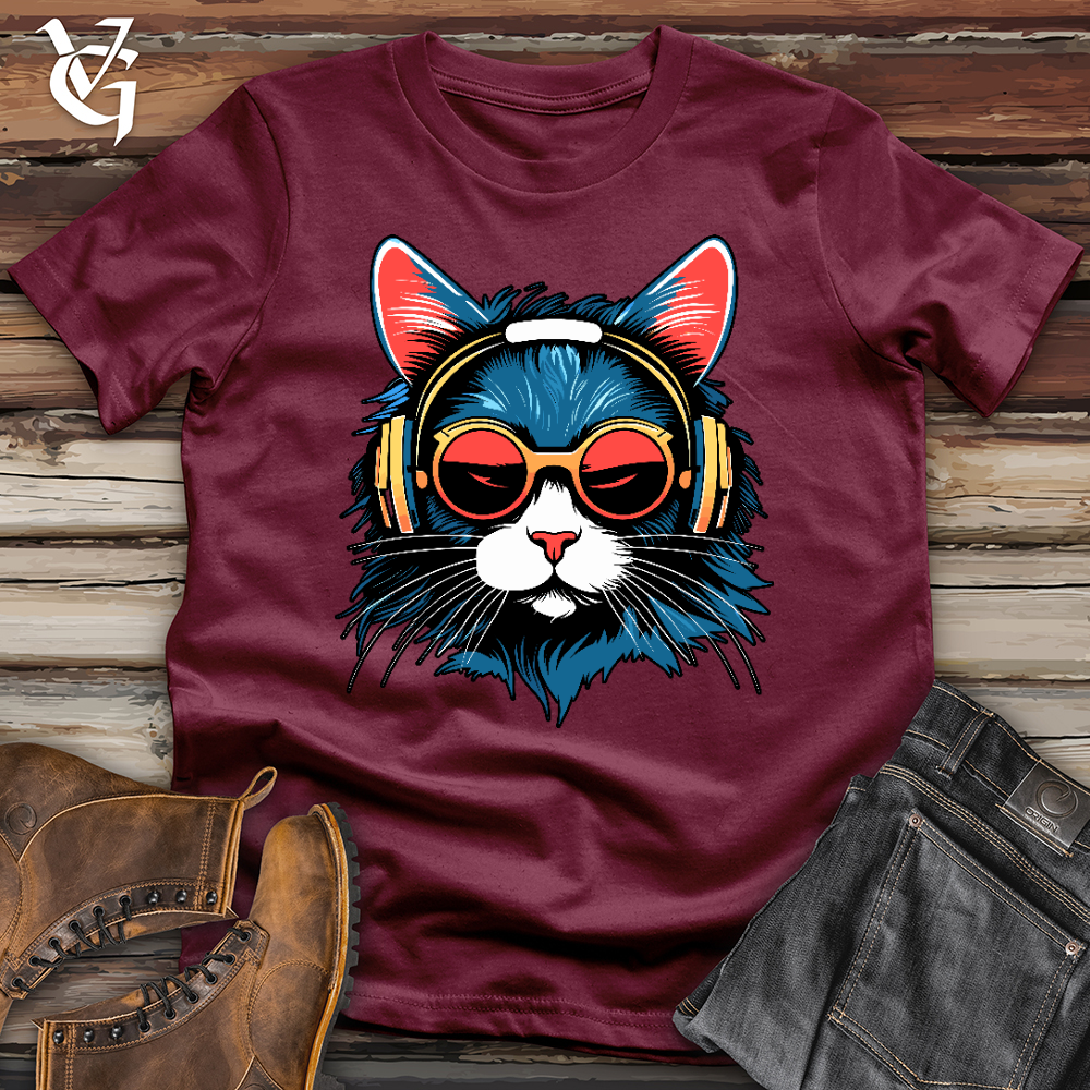 Viking Goods A Cat Wearing Sunglasses and Headphone Softstyle Tee Maroon / L