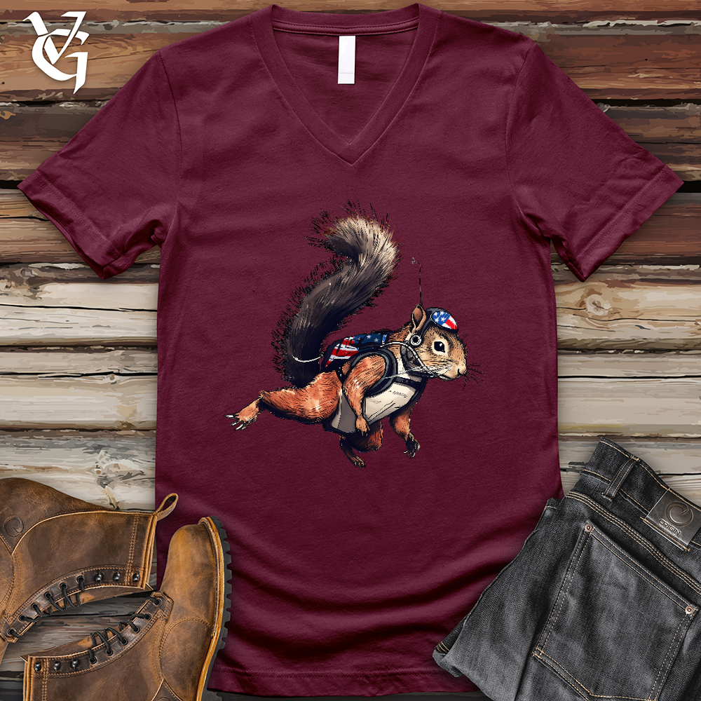 Viking Goods American Skydiving Squirrel V-Neck Tee Maroon / L