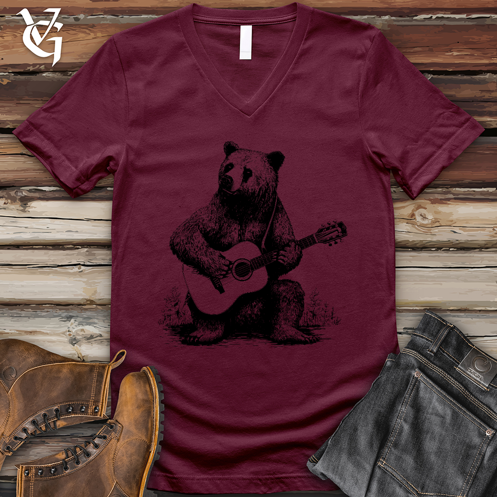 Viking Goods Bear Guitarist V-Neck Tee Maroon / L