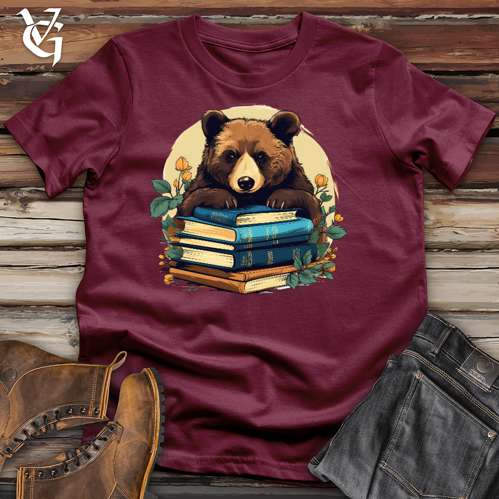 Viking Goods Book Worm Bear Cotton Tee Maroon / L