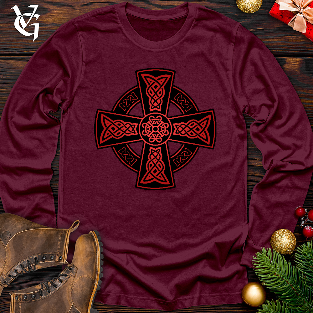 Viking Goods Celtic Christmas Cross Long Sleeve Maroon / L