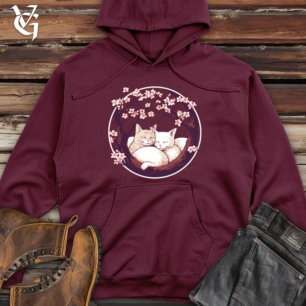 Viking Goods Cherry Blossom Felines Midweight Hooded Sweatshirt Maroon / L