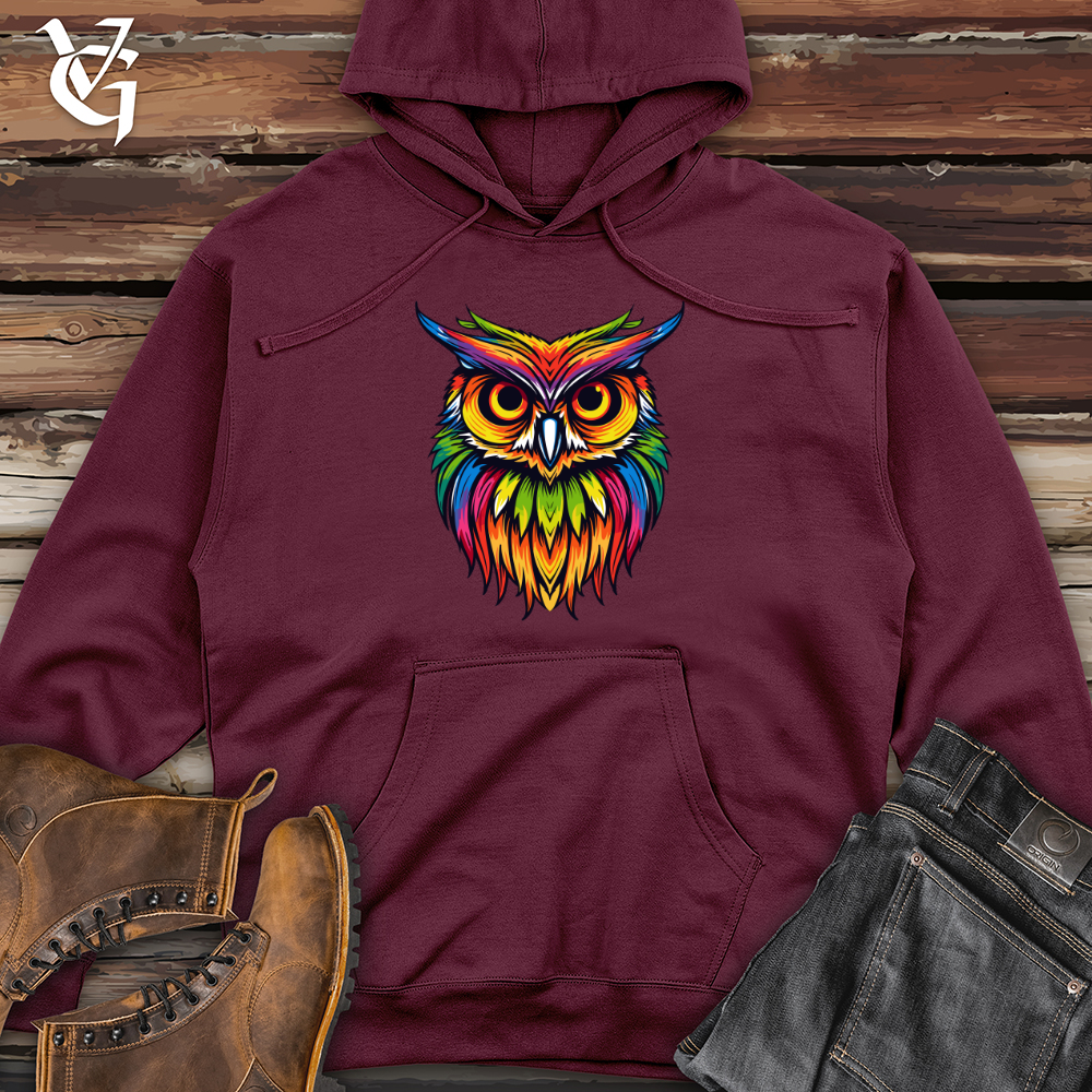 Viking Goods Colorful Nightwise Owl Midweight Hooded Sweatshirt Maroon / L