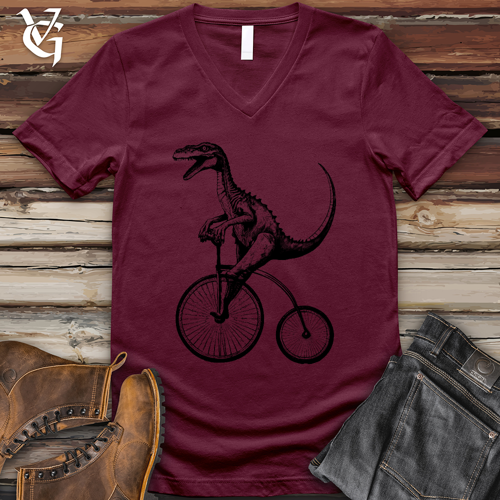 Viking Goods Dinosaur Cyclist V-Neck Tee Maroon / L