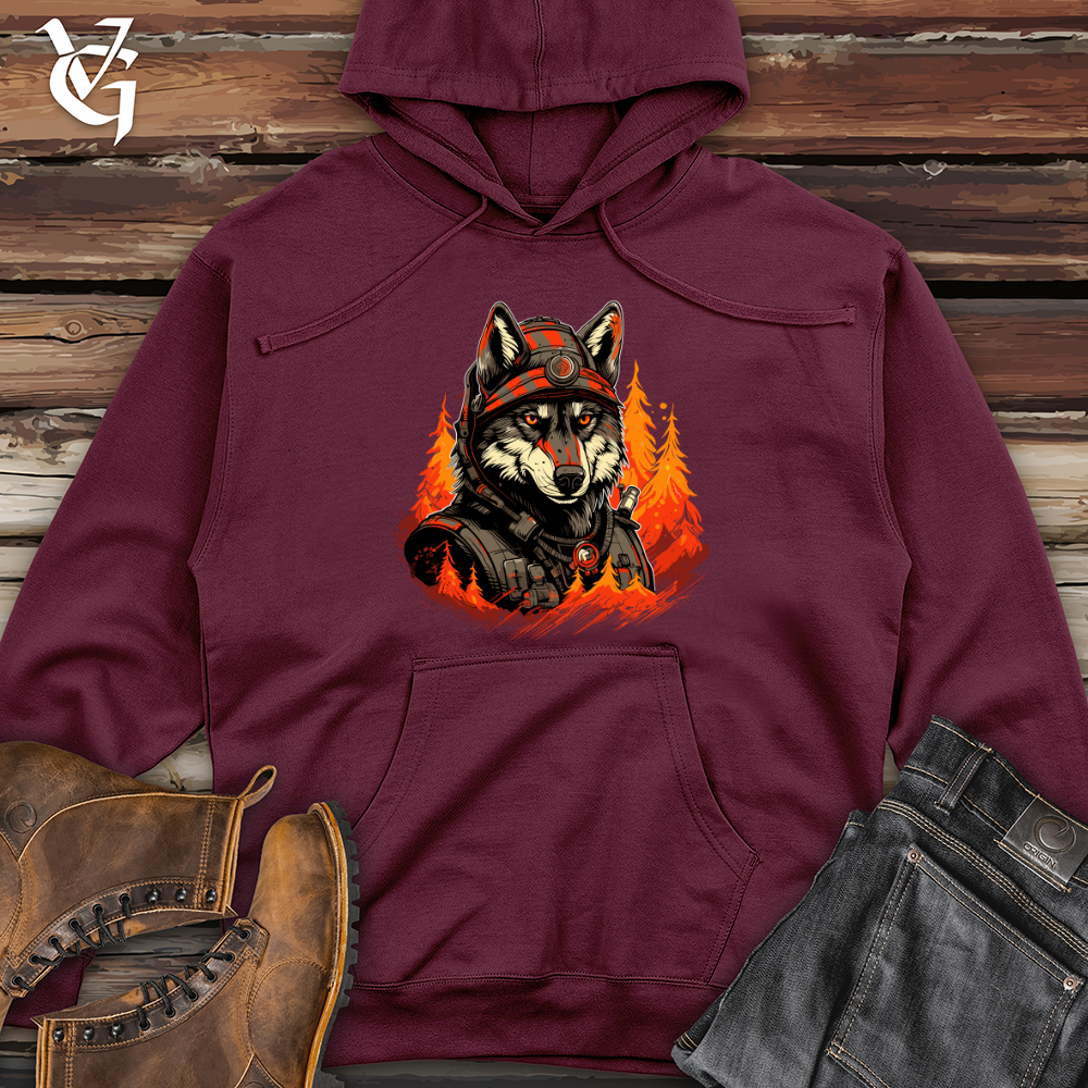 Viking Goods Firefighter Wolf Bravery Midweight Hooded Sweatshirt Maroon / L