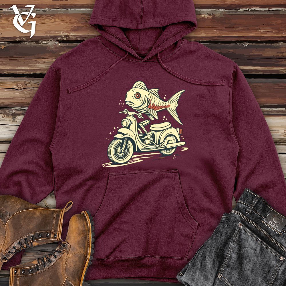 Viking Goods Fish Scooter Escape Midweight Hooded Sweatshirt Maroon / L