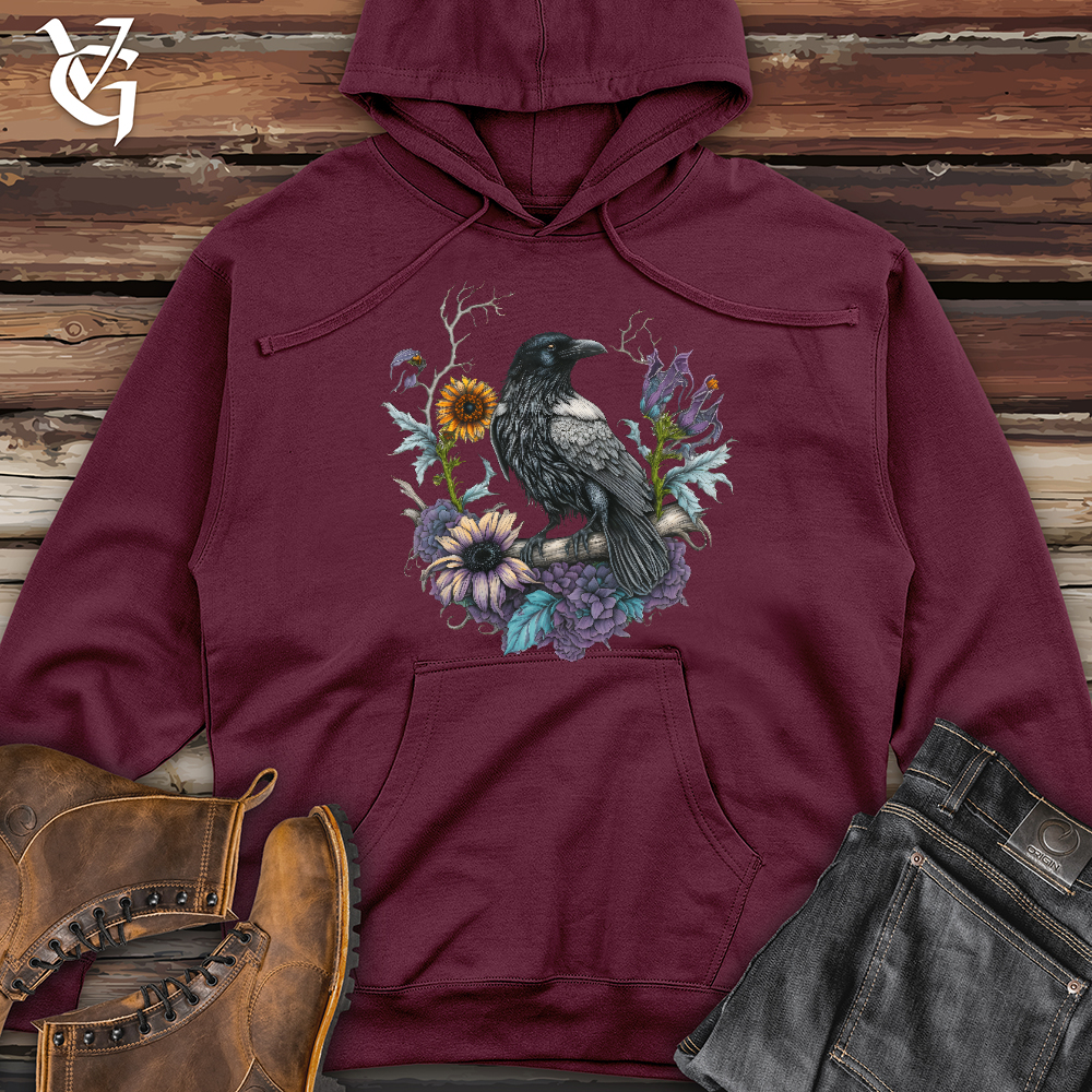 Viking Goods Flower Wreath Raven Midweight Hooded Sweatshirt Maroon / L