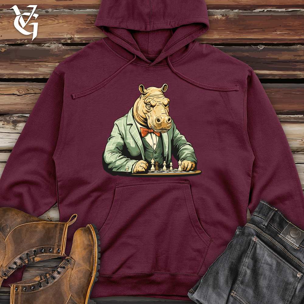 Viking Goods Hippopotamus Brain Game Chess Battle Midweight Hooded Sweatshirt Maroon / L