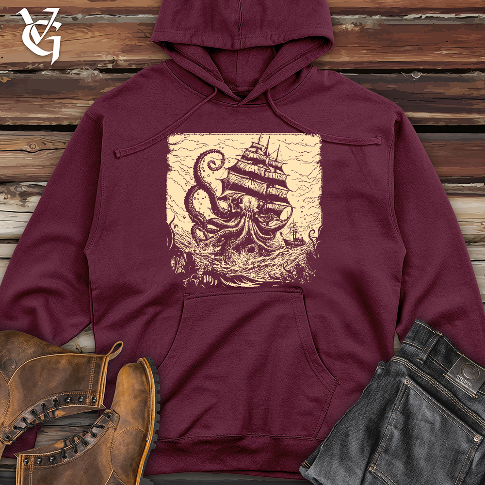 Viking Goods Kraken at Sea Midweight Hooded Sweatshirt Maroon / L