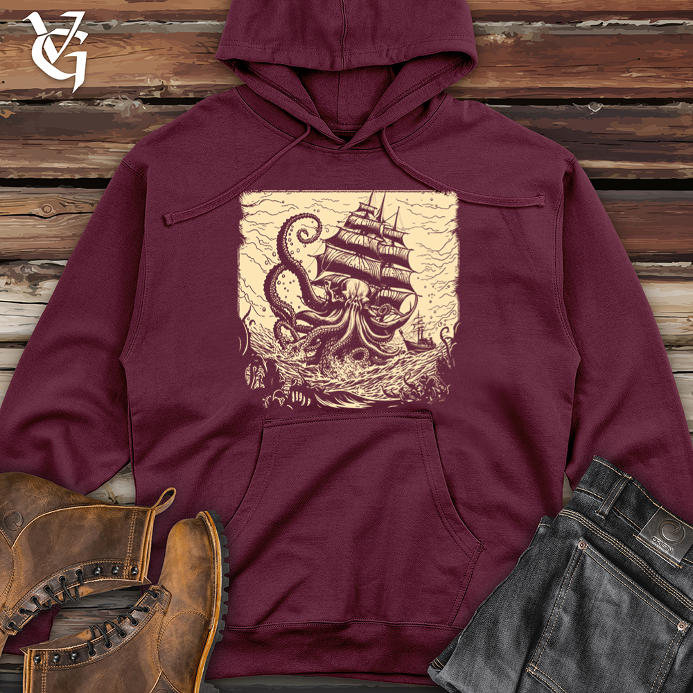Viking Goods Kraken At Sea Midweight Hooded Sweatshirt Maroon / L