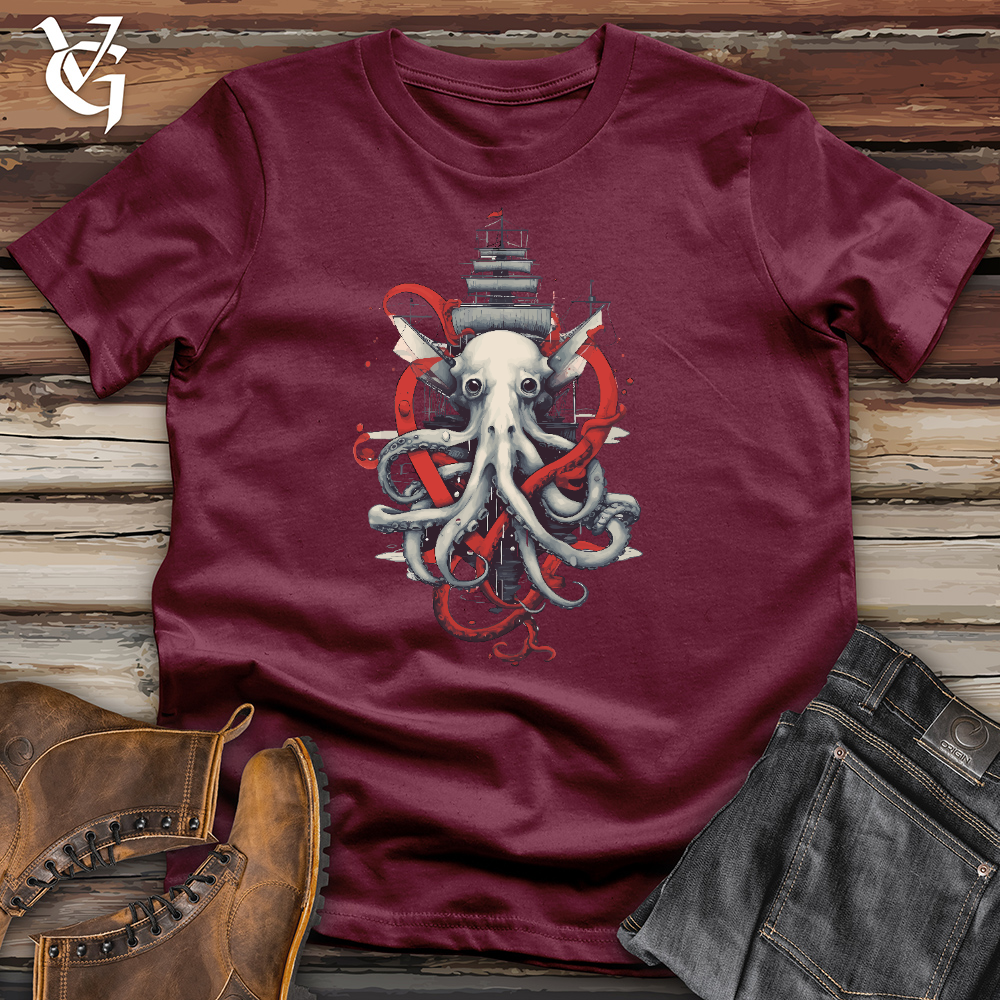 Viking Goods Kraken Pirate Ship Cotton Tee Maroon / L
