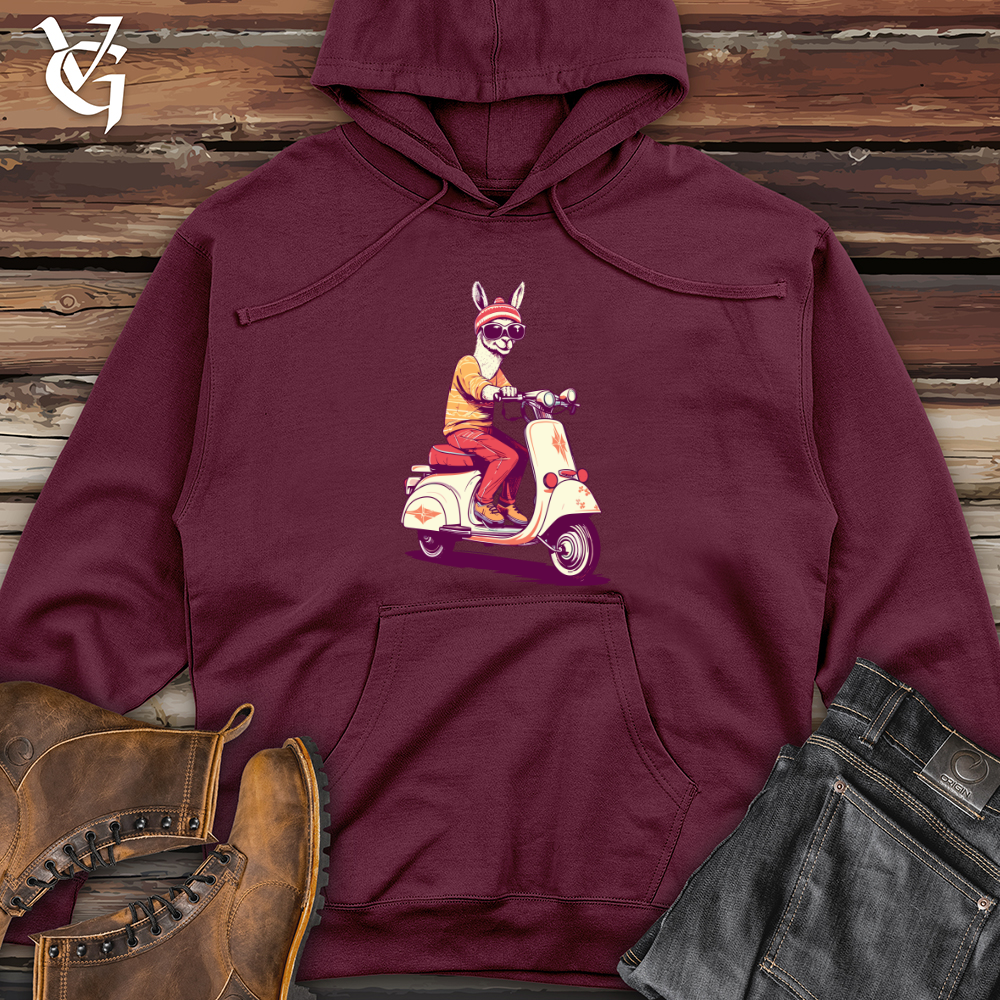 Viking Goods Llama Scooter Cruise Midweight Hooded Sweatshirt Maroon / L